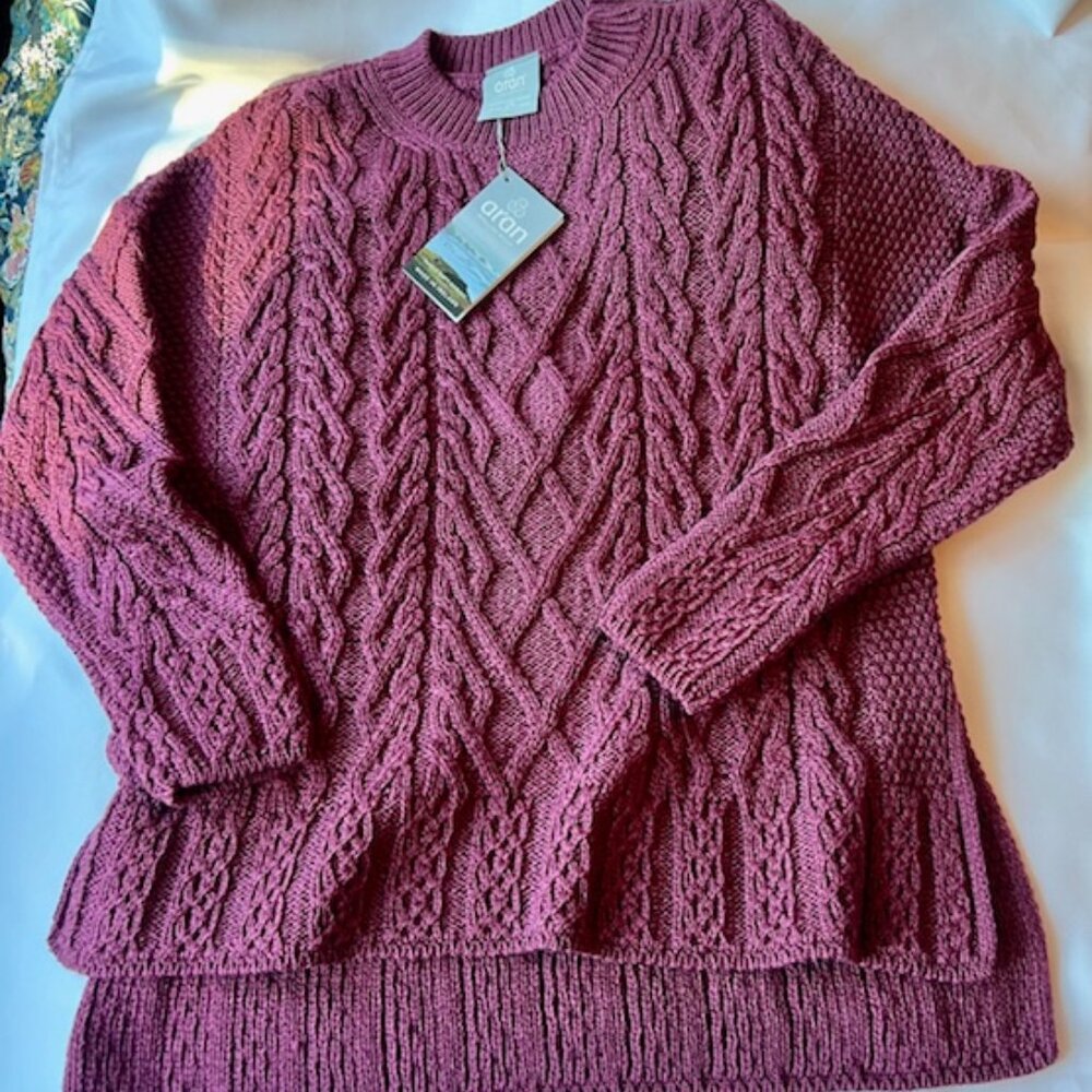 Aran Irish Knit Raspberry colored Womens Sweater- Size S